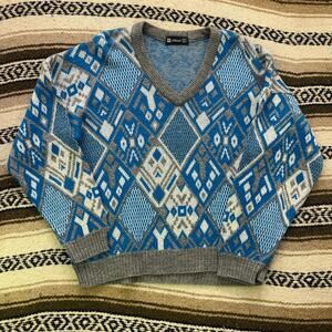 Vintage 90's 40 St. Michael Silver Blue V-Neck Knit Pullover Sweater Sz Large